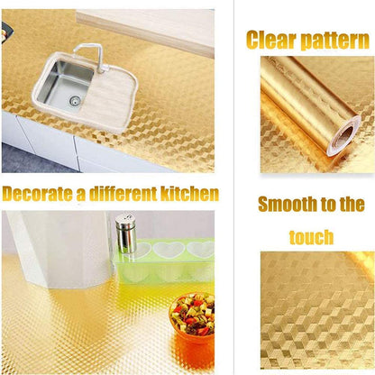 60 x 200 CM Golden 3D wallpapers for kitchen oil proof roll | kitchen self stickers sheet | wallpaper stickers | kitchen platform sheets | kitchen platform sticker (Set of 2)