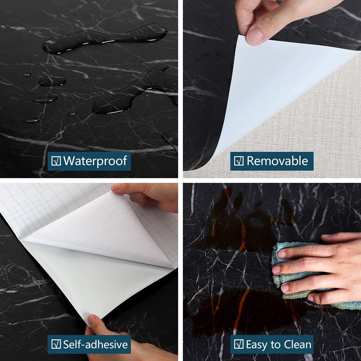 60 x 200 CM Black Marble wallpapers for kitchen oil proof roll | kitchen self stickers sheet | wallpaper stickers | kitchen platform sheets | kitchen platform sticker (Set of 2)