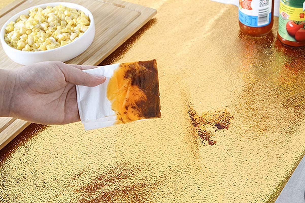 60 x 200 CM Golden Curly wallpapers for kitchen oil proof roll | kitchen self stickers sheet | wallpaper stickers | kitchen platform sheets | kitchen platform sticker (Set of 2)