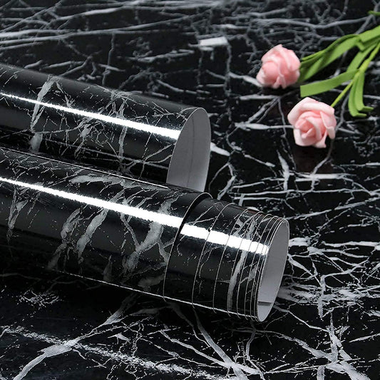 60 x 300 CM Black Marble wallpapers for kitchen oil proof roll | kitchen self stickers sheet | wallpaper stickers | kitchen platform sheets | kitchen platform sticker (Set of 2)